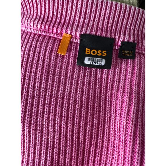 Boss Furray Knit Top Relaxed Fit Short Sleeve V-Neck Sweater Pink Large - Picture 7 of 10